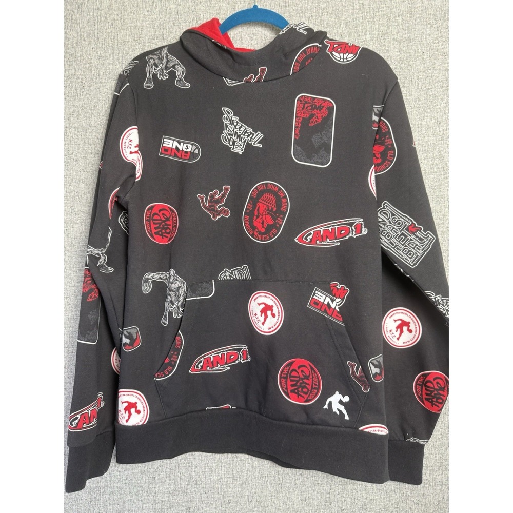 AND1 Boys‎ Fadeaway Pullover Hoodie Sweatshirt Basketball Black Red Size XXL/2XL